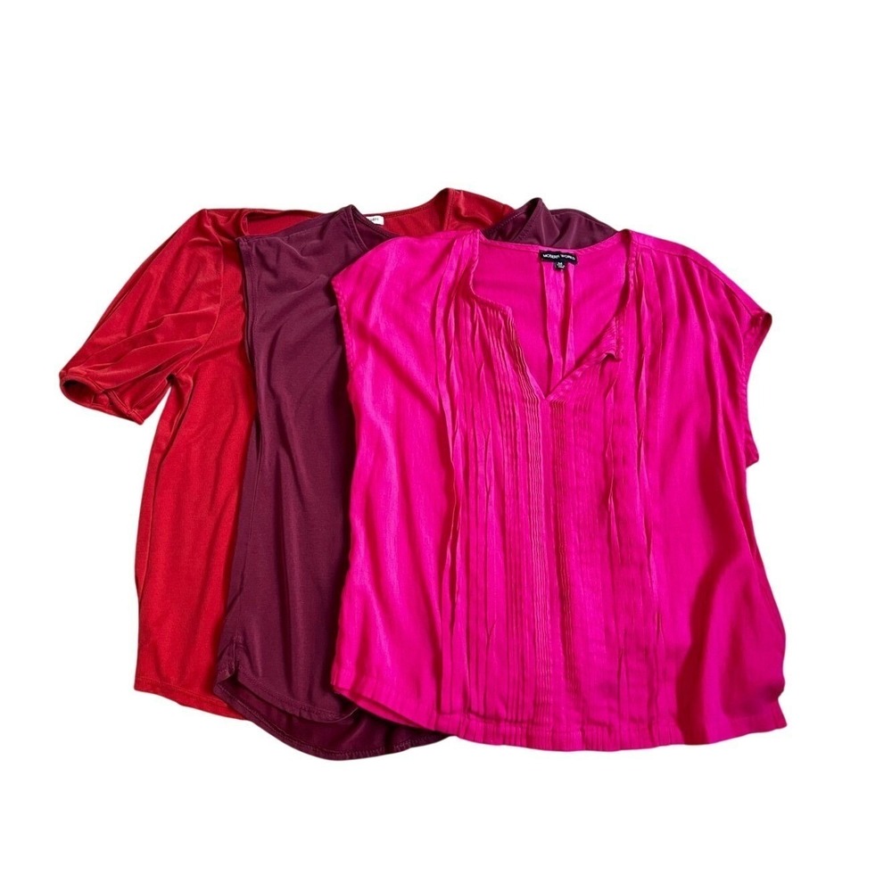 Lot of 3 Green Envelope Modern Works Womens Tops Medium Red Burgundy Pink Blouse